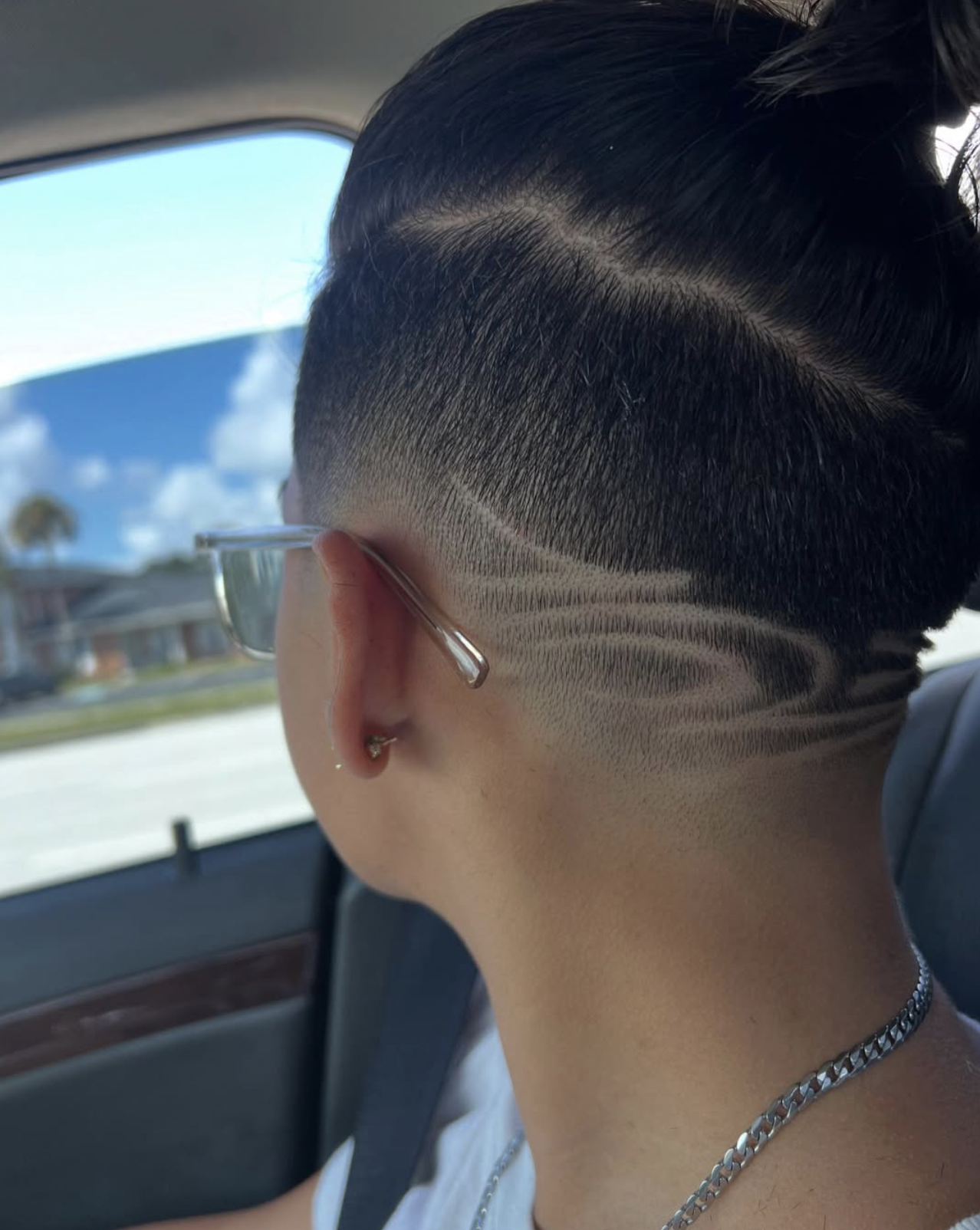 Freehand shaved design on the back of the head